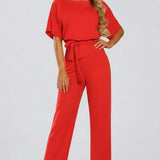 Jumpsuit with Belt and Wide Legs