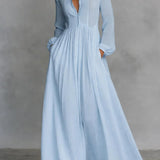 Long Sleeve Button-Front Maxi Dress