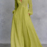 Long Sleeve Button-Front Maxi Dress