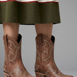 Embroidered Mid-Calf Western Boots