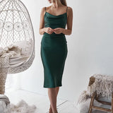 Cowl Neck Satin Midi Dress