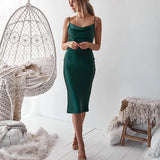 Cowl Neck Satin Midi Dress