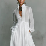 Stand-Up Collar Button-Front Maxi Dress