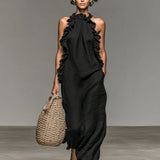 Sleeveless Ruffle Trim Maxi Dress