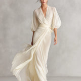 Puff Sleeve Wrap Maxi Dress