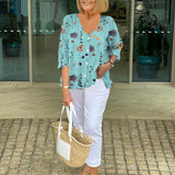 Floral V-Neck Button-Front Blouse