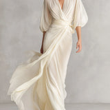 Puff Sleeve Wrap Maxi Dress