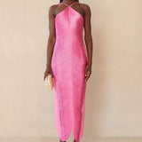 Halter Fringe Maxi Dress