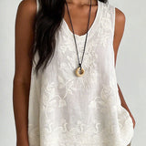 Embroidered Sleeveless Round Neck Tank