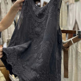 Embroidered Sleeveless Round Neck Tank
