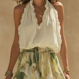 Ruffled Top And Lily Print Pants Set