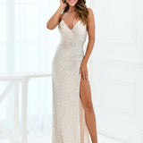 V-Neck Sequin Gown