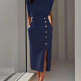 Structured Round Neck Midi Dress