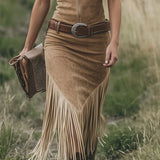 Sleeveless Fringed Midi Dress