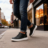 Textured Leather Lace-Up Sneakers