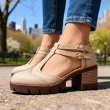 Twin Buckle Platform Brogue Heels