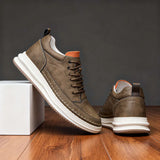 Textured Leather Lace-Up Sneakers