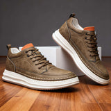 Textured Leather Lace-Up Sneakers