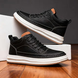 Textured Leather Lace-Up Sneakers