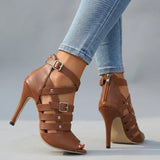 Cross-Strap Open-Toe High Heels