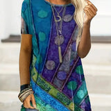 Abstract Patchwork Short Sleeve Tunic