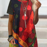 Abstract Patchwork Short Sleeve Tunic