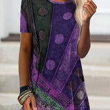 Abstract Patchwork Short Sleeve Tunic