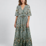 V-Neck Mesh Maxi Dress
