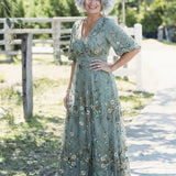 V-Neck Mesh Maxi Dress