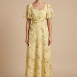 Floral Flutter Sleeve Maxi Dress