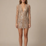 Deep V-Neck Sequin Bodycon Mini Dress