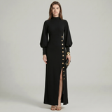 Gold Button Turtleneck Maxi Dress
