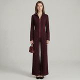 Zip-Up Wide Leg Pant Suit