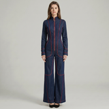 Zip-Up Wide Leg Pant Suit