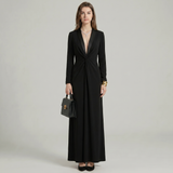 Tuxedo Lapel Deep V Twist Maxi Dress