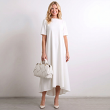 Asymmetric Hem Short Sleeve Midi Dress
