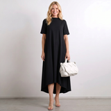Asymmetric Hem Short Sleeve Midi Dress