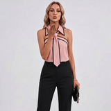 Contrast Trim Halter Neck Blouse