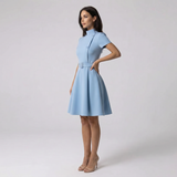 High Neck Belted A-Line Dress