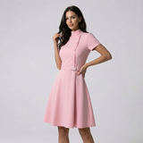 High Neck Belted A-Line Dress