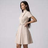 High Neck Belted A-Line Dress