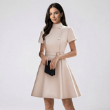 High Neck Belted A-Line Dress