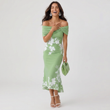 Off Shoulder Floral Print Midi Dress