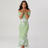 Off Shoulder Floral Print Midi Dress