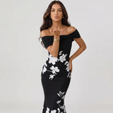 Off Shoulder Floral Print Midi Dress