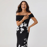 Off Shoulder Floral Print Midi Dress