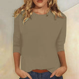 Crew Neck Three-Quarter Sleeve Top