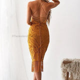 Lace Fringe Hem Midi Dress