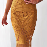 Lace Fringe Hem Midi Dress