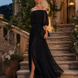 Off Shoulder Pleated Maxi Dress